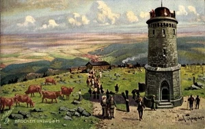 Ak Brocken im Harz, Blick auf den  Turm, Kühe, Wanderer, Brocken-Hotel - 4902865 - Bild 1 von 2