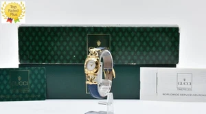 Vintage *N MINT w/Box* GUCCI 6300L Horsebit Gold Blue Ladies Qz Watch From JAPAN - Picture 1 of 13