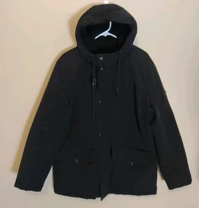 London Fog Men Black Insulated Pockets Inner Fleece Winter Hooded Coat Size M - Picture 1 of 10
