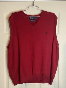 Polo Ralph Lauren Sweater Vest Mens XXL Red Pima Cotton V Neck Embroidered Pony - Picture 1 of 10