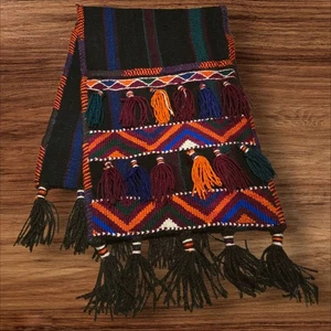 Vintage handgewebte Wolle Camel Satteltasche 56” x 20” Quasten buntes Design Teppich - Bild 1 von 7