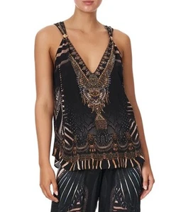 Camilla Top Cami Size S Quechua King Bead Detail Black Embellished 100% Silk - Picture 1 of 22