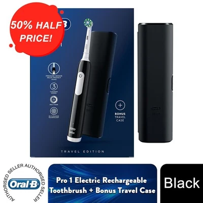Oral-B Pro Cross Action Cepillo de Dientes Eléctrico Recargable con Estuche de Viaje, Negro - Imagen 1 de 4