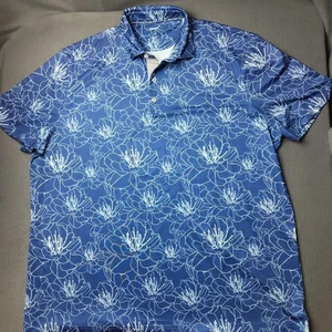 johnnie-O Polo Shirt Mens 2XL Blue White Floral Print Performance Stretch Golf - Picture 1 of 7