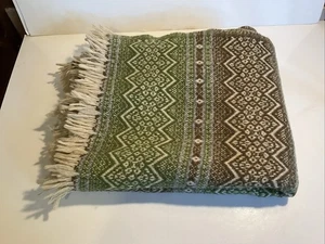 "Manta vintage Amana 100 % lana marrón verde crema flecos 53""x 65""" - Imagen 1 de 8