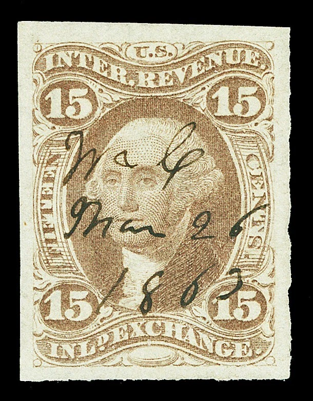Scott R40a 1862 15c Imperforate Inland Exchange Revenue Used XF Cat $45 - Image 1 of 1