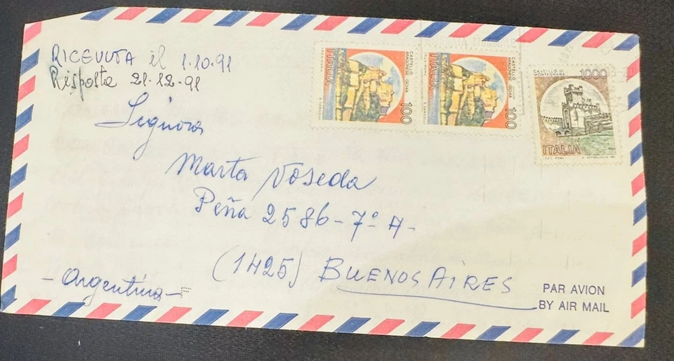 CM) 1991. ITALY. ARAGONESE CASTLE. COVER MAILED TO ARGENTINA. XF - Image 1 of 1