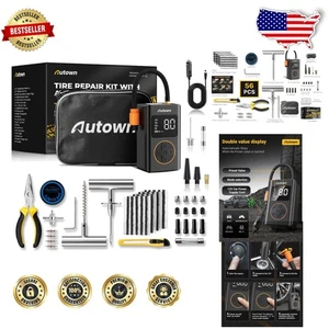Professional 54pc Flat Tire Repair Kit & Air Compressor - Durable, All Vehicles - Picture 1 of 11