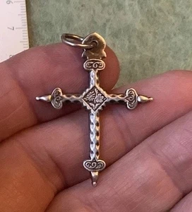 Antik Janette Kreuz Französisch Sterlingsilber 13/4" Regionales Kruzifix Paris Anhänger - Bild 1 von 10