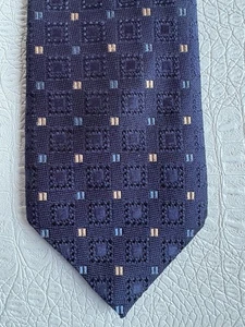 Vintage Canali Krawatte reine Seide Italien geometrisch marineblau creme 3,5 x 59,5 Zoll italienisch - Bild 1 von 12