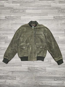 Vintage Ralph Lauren Polo Country 90’s Olive Green Suede Leather Bomber Jacket M - Picture 1 of 9