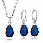 Dark Blue Teardrop Necklace Earrings Jewellery Set