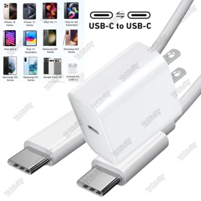 USB C Type C Fast Charger Cord 20W Adapter For iPhone 15 16 Pro iPad Pro Android - Image 1 of 4
