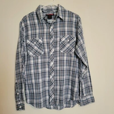 Tony Hawk Shirt Men's Blue Plaid Button Up Long Sleeve Size Large Skater - Image 1 of 4