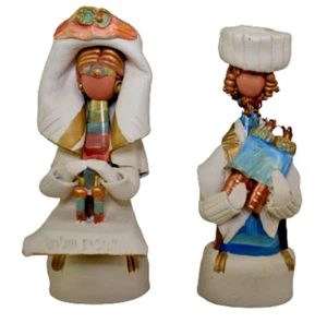 Jewish Figurines Handmade Shabbat Couple Beautiful Clay by Artist Yona יונה - Picture 1 of 7