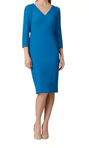 Vestido para mujer LK Bennett Mai turquesa cuello en V mangas 3/4 ~ UK 12 US 8 - Imagen 1 de 11