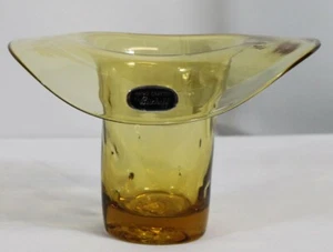 Vtg Bischoff Art Glass Mid Century Modern Folded Vase Stretch Hand Blown Gold - Picture 1 of 11