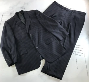 Jack Victor Suit Mens 43S Jacket 39x26 Pants Navy Blue Pinstripes Wool - Picture 1 of 21