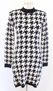 NWT Express Black Cream Houndstooth Mock Neck Mini Fitted Sweater Dress Size S - Picture 1 of 9