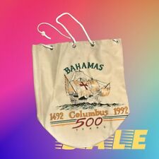 Vintage 1992’ Bahamas Columbus 500 Years Tan Drawstring Handheld Small Bag (L)