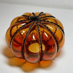 Vintage Glass and Metal Wrapped Pumpkin/Jack O Lantern - Picture 1 of 6
