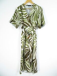Zara - Belted Wrap-Style Dress - Green Leaf Print - Medium