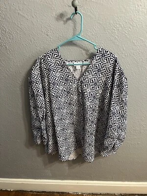 Top Liz Claiborne talla 2X púrpura y blanco manga 3/4 Foto 1 de 4