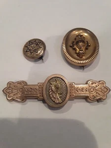 Antique Victorian Gold Filled Engraved Mourning Pin Brooch LOT x3 - Picture 1 of 3