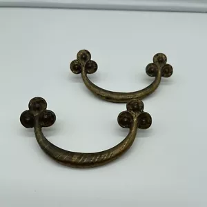 Pair Of Genuine Antique Brass Drawer Pulls Handles X2 Pulls With Hardware 3.5” - Picture 1 of 6