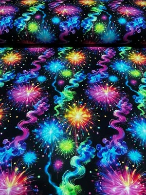 French Terry Feuerwerk Raketen schwarz bunt Sommersweat Biobaumwolle Jogging - Bild 1 von 4