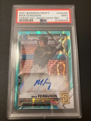 2021 BOWMAN CHROME DRAFT MAX FERGUSON #CDAMF AUTO AQUA LAVA REFRACTOR /199 PSA 9 - Image 1 of 2