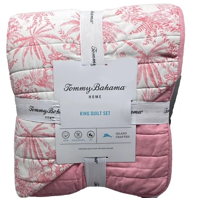 Juego de 3 piezas Tommy Bahama Pluma y Tinta Palmera Plumeria KING Edredón Falso Isla Floral Foto 1 de 4