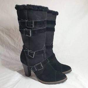 Clarks Boots Black Suede Leather Calf Heels Size 8 - Picture 1 of 13