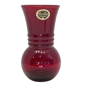 Vintage Anchor Hocking Royal Ruby 6 Inch Vase w/Original Sticker 3 Rings - Picture 1 of 7