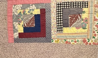 Vintage Cutter Quilt Piece 14” x 22” Log Cabin  Feed Sack Fabrics  #1 - Image 1 of 4