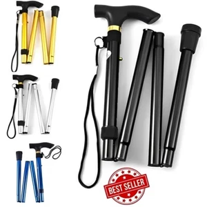 Easy Folding Lightweight Walking Stick Height Adjustable Aluminum Metal Cane - Picture 1 of 19