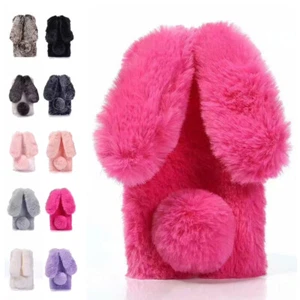 For iPhone 16 15 14 13 12 11 Pro Max XR Cute Bunny Fluffy Furry Rabbit Ears Case - Picture 1 of 42