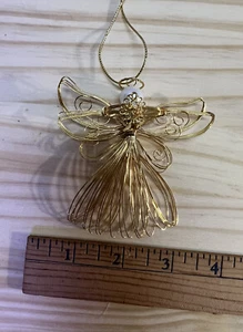 Wire Wrapped Golden Angel Dainty Christmas Tree Ornament - Picture 1 of 6