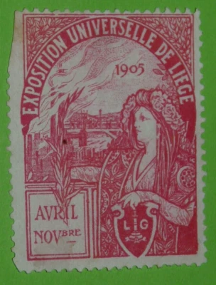 CINDERELLA TIMBRE 1905 EXPOSITION UNIVERSELLE LIEGE BELGIQUE BELGIË ART NOUVEAU - Photo 1/2
