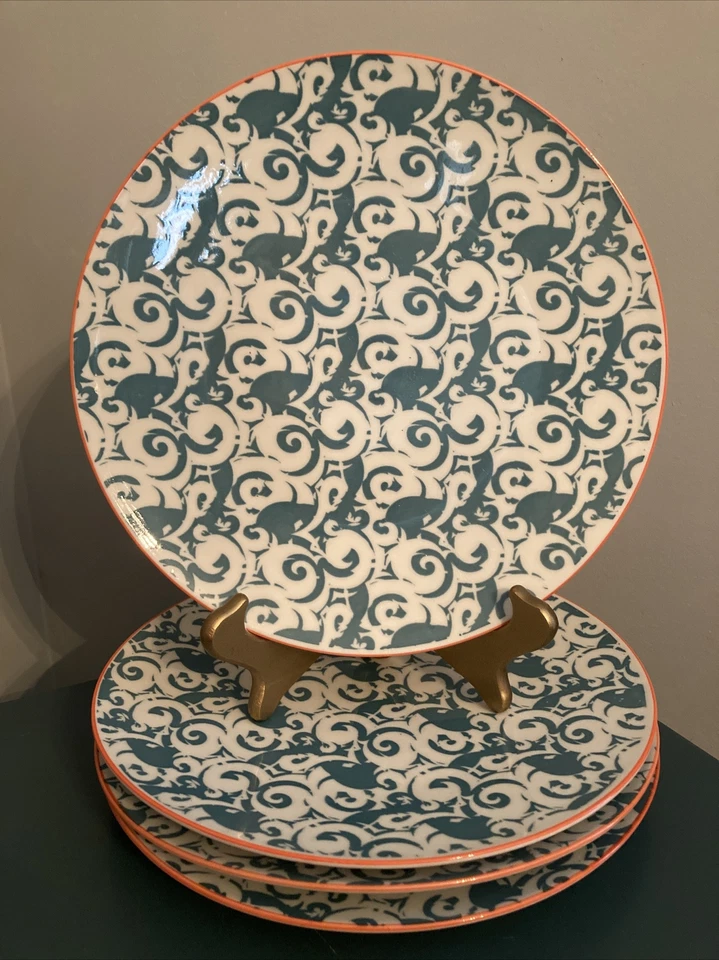 Juego de (4) platos de cena Better Homes And Gardens borde azul blanco naranja Foto 1 de 3