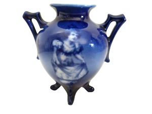 Miniature Dollhouse 3'' mini Vase Blue Porcelain Maiden Graphic - Picture 1 of 8