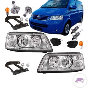 Scheinwerfer SET Rechts +Links H7/H1 Chrom +XXL Birnen +Garantie für VW T5 03-09 - Bild 1 von 6
