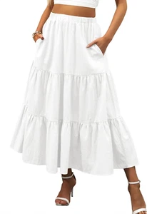 Women’S Summer Boho Flowy Swing Tiered A-Line Midi Skirt 2025 Fashion Trendy Ela - Picture 1 of 12