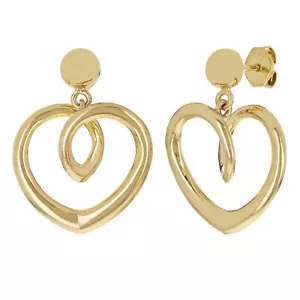 14k Yellow Gold Heart Drop Dangle Earrings 1." 6 grams - Picture 1 of 4