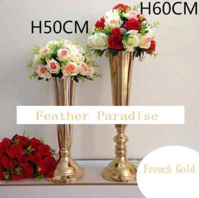 Jarrón alto jarrones trompeta dorados metal pulido centros de mesa de boda jarrones 24 pulgadas Foto 1 de 4