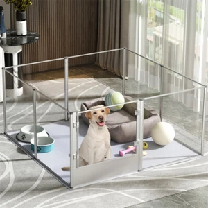 Shatterproof Foldable In/Outdoor Dog Playpen w/ Transparent Panels Aluminum Rods - Picture 1 of 13