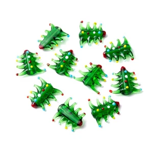 10pcs Green Christmas Tree Handmade Lampwork Beads Smooth Loose Spacer 21x19.5mm - Picture 1 of 2