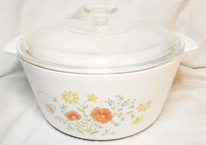 Vintage CORNING WARE Range Toppers N-5-B 5 QT Wild Flowers with Lid EUC f8 - Picture 1 of 9