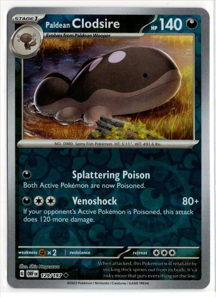 Pokemon Obsidian Flames Reverse Holo 129/197 Paldean Clodsire - Image 1 of 1