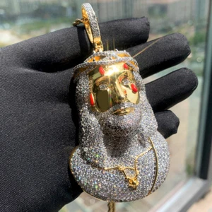 Hip Hop Large Jesus Pendant Necklace 5A Zircon 18k Real Gold Plated Jewelry - Picture 1 of 21